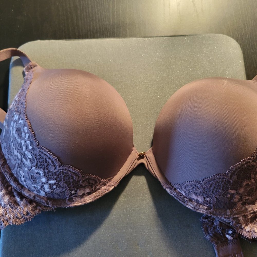 Lace-Trim Push-Up Bra in Mauve Taupe - Picture 7 of 8